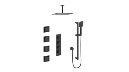 Vogt Niveau High-Flow Thermostatic Shower System with Body Jets and 6" Ceiling Arm in Matte Black - SET.NU.350.936