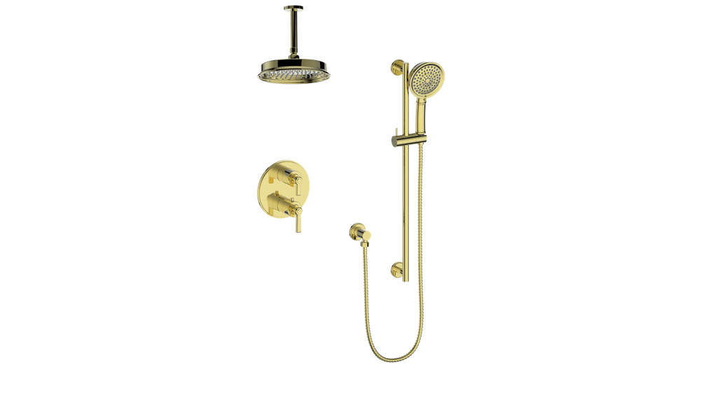 Vogt Zehn 2-Way Thermostatic Shower System with 6" Ceiling Arm in Brushed Gold – SET.Z1.220.216.BG
