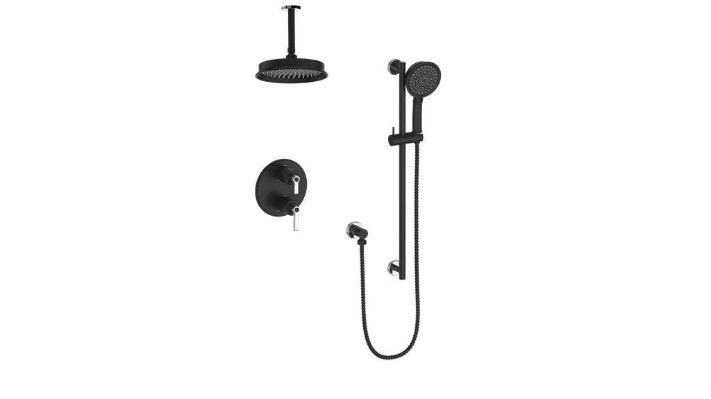Vogt Zehn 2-Way Thermostatic Shower System with 6" Ceiling Arm in Chrome & Matte Black – SET.Z1.220.216.CB