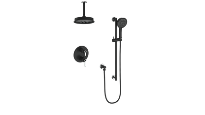 Vogt Zehn 2-Way Thermostatic Shower System with 6" Ceiling Arm in Chrome & Matte Black – SET.Z1.220.216.CB