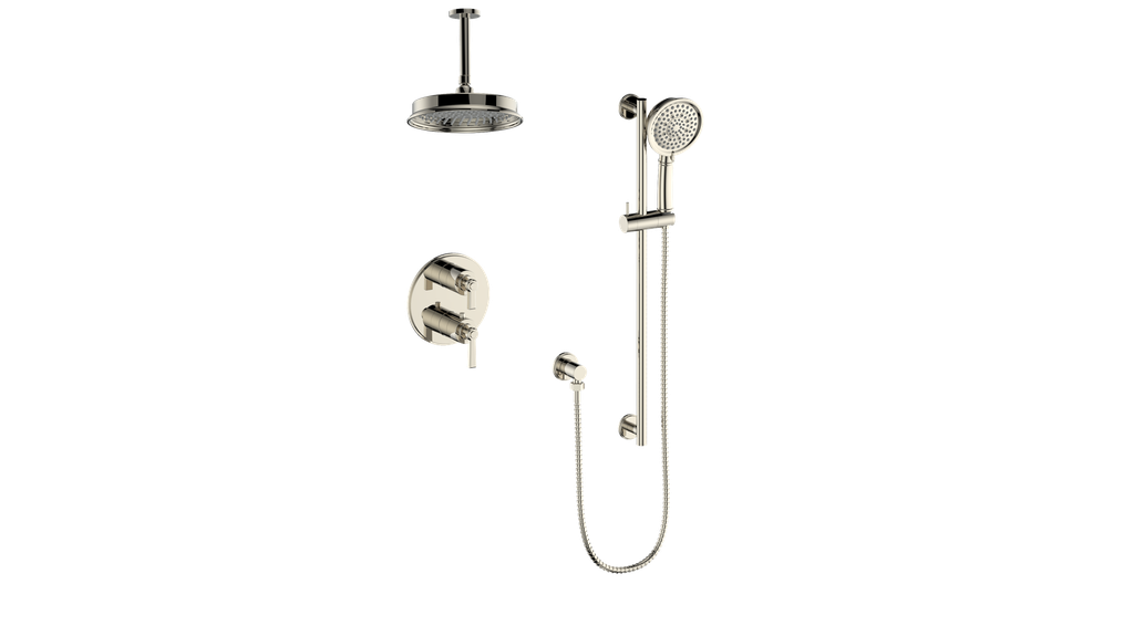 Vogt Zehn 2-Way Thermostatic Shower System with 6" Ceiling Arm in Polished Nickel – SET.Z1.220.216.PN
