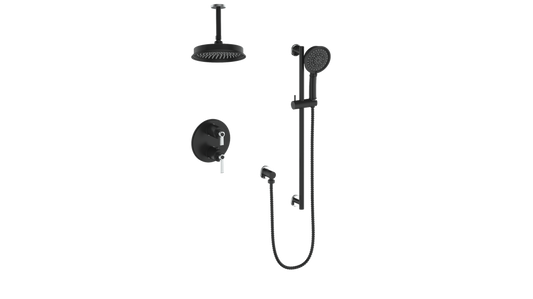 Vogt Zehn 2-Way Thermostatic Shower System with 6" Ceiling Arm in Stainless Steel & Matte Black – SET.Z1.220.216.SB