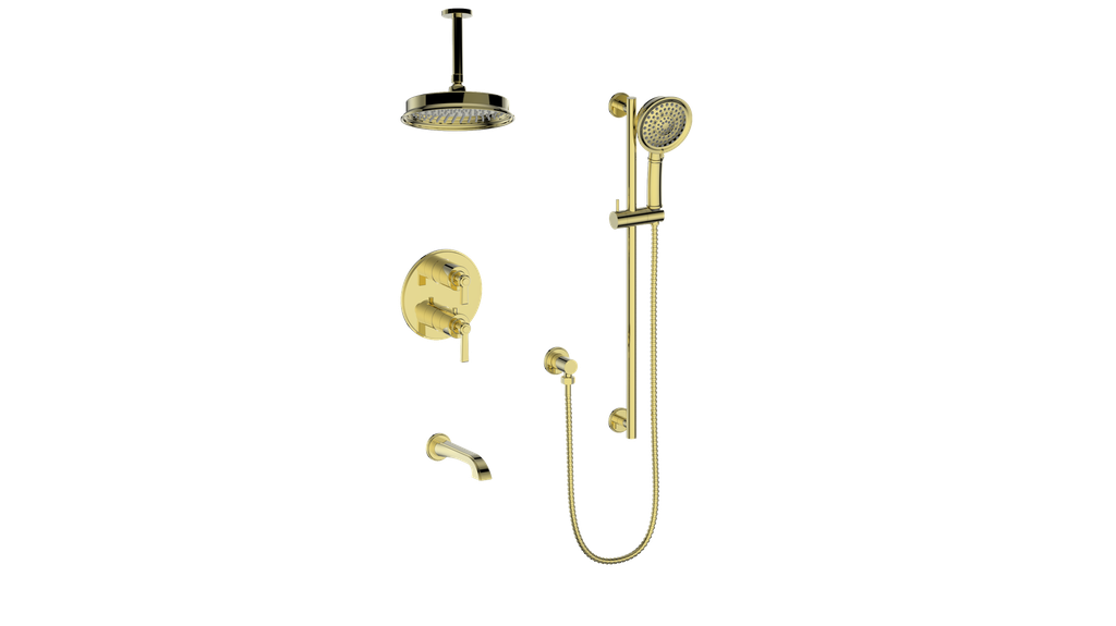 Vogt Zehn 3-Way Thermostatic Shower System with 6" Ceiling Arm, Lever Handle - Brushed Gold (SET.Z1.320.316.BG)