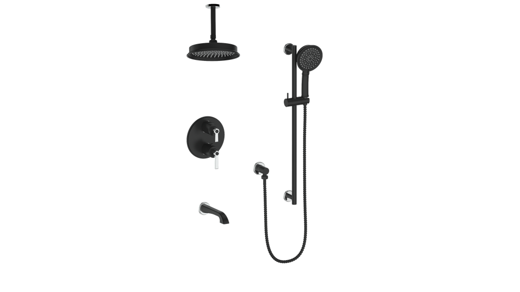 Vogt Zehn 3-Way Thermostatic Shower System with 6" Ceiling Arm, Lever Handle - Chrome / Matte Black (SET.Z1.320.316.CB)