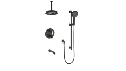 Vogt Zehn 3-Way Thermostatic Shower System with 6" Ceiling Arm, Lever Handle - Polished Nickel / Matte Black (SET.Z1.320.316.PB)