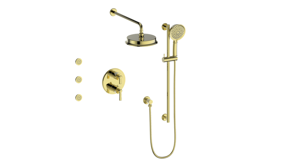 Vogt Zehn 3-Way Thermostatic Shower System with Body Jets, Lever Handle - Brushed Gold (SET.Z1.320.810.BG)