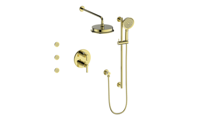 Vogt Zehn 3-Way Thermostatic Shower System with Body Jets, Lever Handle - Brushed Gold (SET.Z1.320.810.BG)