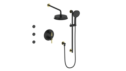 Vogt Zehn 3-Way Thermostatic Shower System with Body Jets, Lever Handle - Brushed Gold / Matte Black (SET.Z1.320.810.BGB)