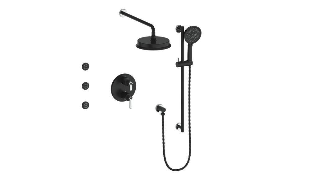 Vogt Zehn 3-Way Thermostatic Shower System with Body Jets, Lever Handle - Chrome / Matte Black (SET.Z1.320.810.CB)