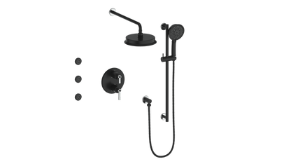 Vogt Zehn 3-Way Thermostatic Shower System with Body Jets, Lever Handle - Chrome / Matte Black (SET.Z1.320.810.CB)