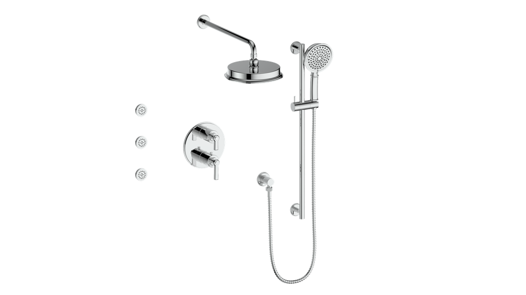 Vogt Zehn 3-Way Thermostatic Shower System with Body Jets, Lever Handle - Polished Chrome (SET.Z1.320.810.CC)