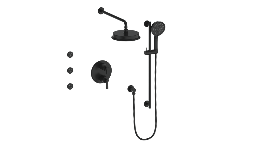 Vogt Zehn 3-Way Thermostatic Shower System with Body Jets, Lever Handle - Matte Black (SET.Z1.320.810.MB)