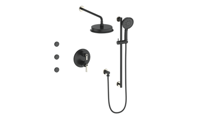 Vogt Zehn 3-Way Thermostatic Shower System with Body Jets, Lever Handle - Polished Nickel / Matte Black (SET.Z1.320.810.PB)