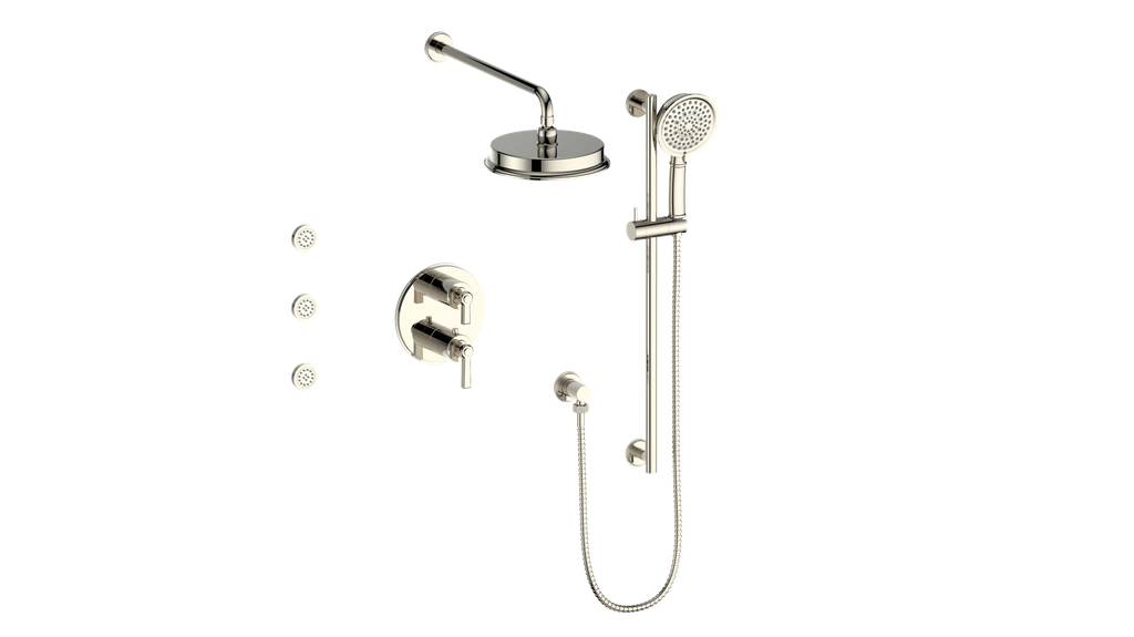 Vogt Zehn 3-Way Thermostatic Shower System with Body Jets, Lever Handle - Polished Nickel (SET.Z1.320.810.PN)