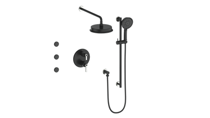 Vogt Zehn 3-Way Thermostatic Shower System with Body Jets, Lever Handle - Stainless Steel / Matte Black (SET.Z1.320.810.SB)