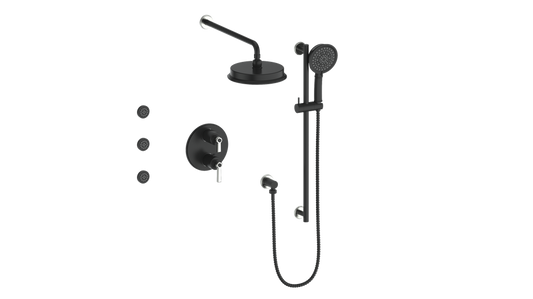 Vogt Zehn 3-Way Thermostatic Shower System with Body Jets, Lever Handle - Stainless Steel / Matte Black (SET.Z1.320.810.SB)