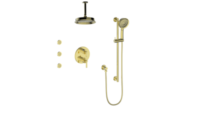 Vogt Zehn 3-Way Thermostatic Shower System with Body Jets & 6" Ceiling Arm, Lever Handle - Brushed Gold (SET.Z1.320.816.BG)