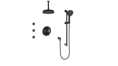 Vogt Zehn 3-Way Thermostatic Shower System with Body Jets & 6" Ceiling Arm, Lever Handle - Chrome / Matte Black (SET.Z1.320.816.CB)