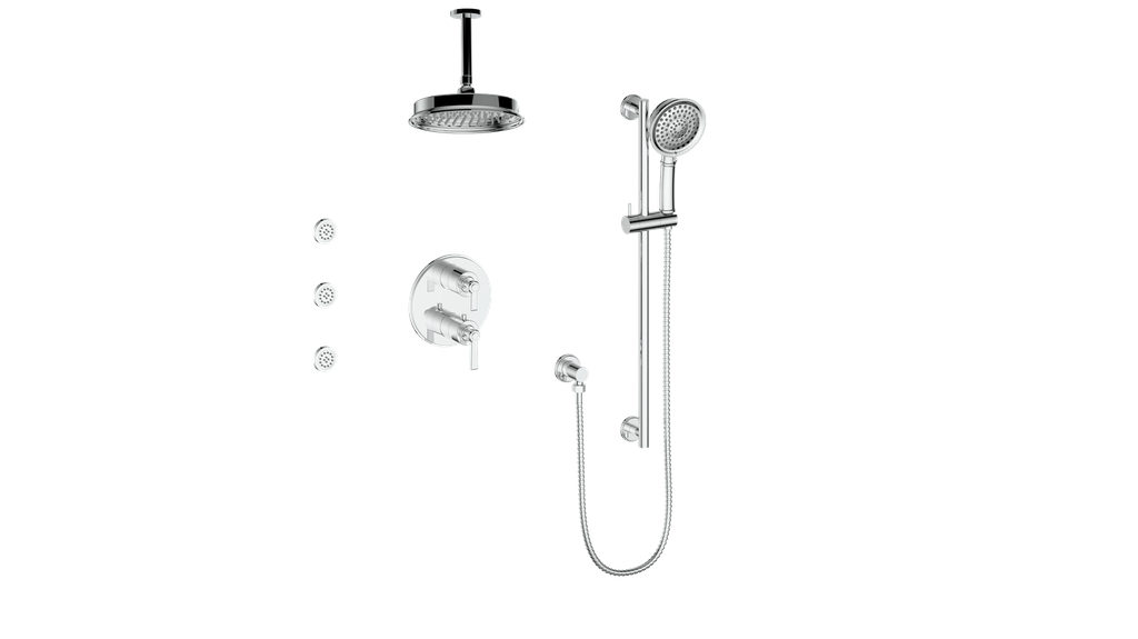Vogt Zehn 3-Way Thermostatic Shower System with Body Jets & 6" Ceiling Arm, Lever Handle - Polished Chrome (SET.Z1.320.816.CC)