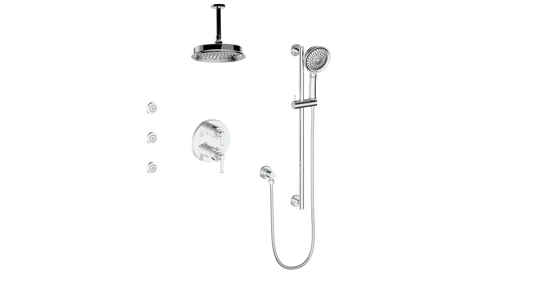 Vogt Zehn 3-Way Thermostatic Shower System with Body Jets & 6" Ceiling Arm, Lever Handle - Polished Chrome (SET.Z1.320.816.CC)