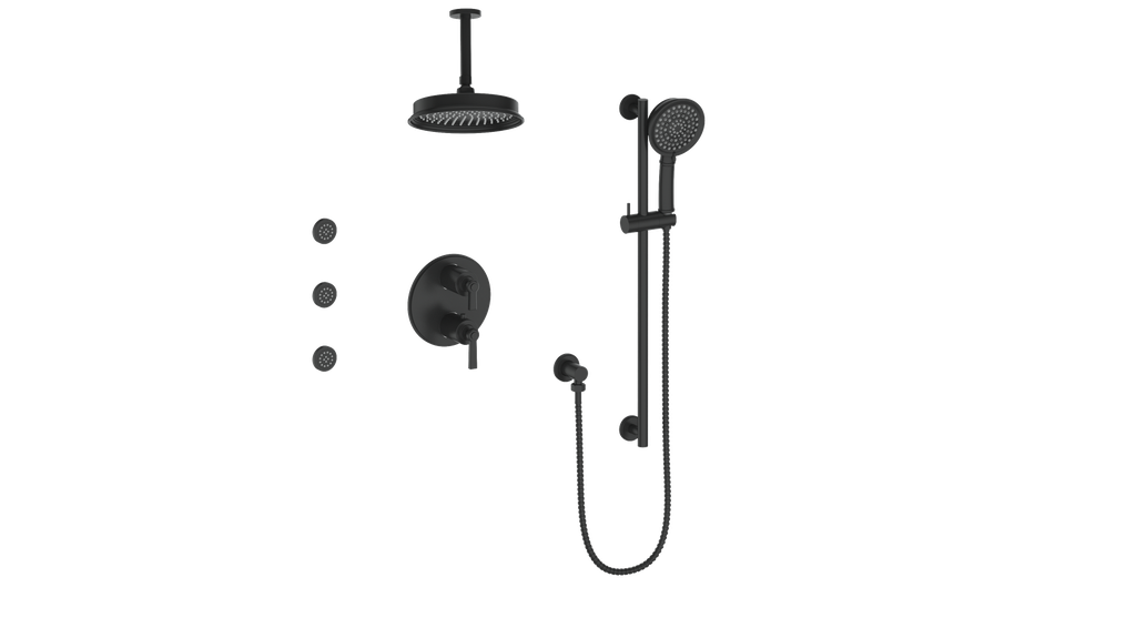 Vogt Zehn 3-Way Thermostatic Shower System with Body Jets & 6" Ceiling Arm, Lever Handle - Matte Black (SET.Z1.320.816.MB)