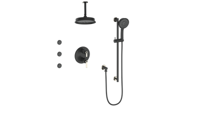 Vogt Zehn 3-Way Thermostatic Shower System with Body Jets & 6" Ceiling Arm, Lever Handle - Polished Nickel / Matte Black (SET.Z1.320.816.PB)