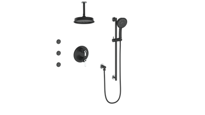 Vogt Zehn 3-Way Thermostatic Shower System with Body Jets & 6" Ceiling Arm, Lever Handle - Stainless Steel / Matte Black (SET.Z1.320.816.SB)