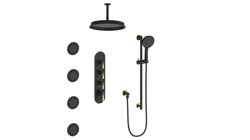 Vogt Zehn 3/4" High-Flow Thermostatic Shower System, Lever Handle - Brushed Gold / Matte Black (SET.Z1.350.936.BGB)