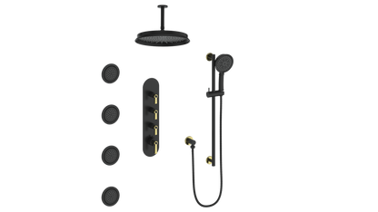 Vogt Zehn 3/4" High-Flow Thermostatic Shower System, Lever Handle - Brushed Gold / Matte Black (SET.Z1.350.936.BGB)
