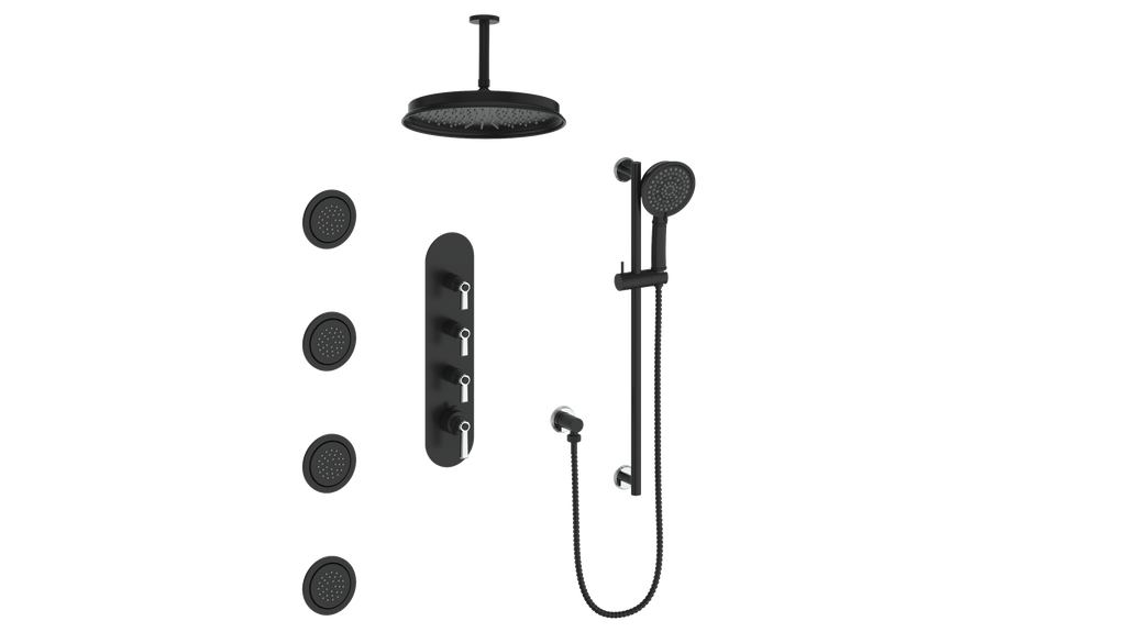 Vogt Zehn 3/4" High-Flow Thermostatic Shower System, Lever Handle - Chrome / Matte Black (SET.Z1.350.936.CB)