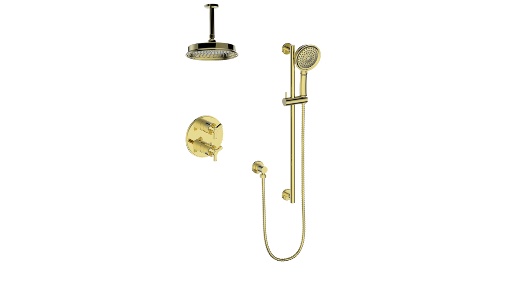 Vogt Zehn 2-Way Thermostatic Shower System with 6" Ceiling Arm in Brushed Gold – SET.Z3.220.216.BG