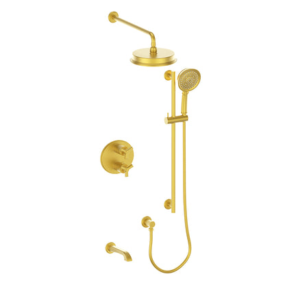 Vogt Zehn 3-Way Thermostatic Shower System, 3-Spoke Handle - Brushed Gold (SET.Z3.320.310.BG)