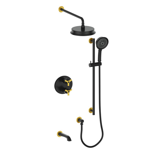 Vogt Zehn 3-Way Thermostatic Shower System, 3-Spoke Handle - Brushed Gold / Matte Black (SET.Z3.320.310.BGB)