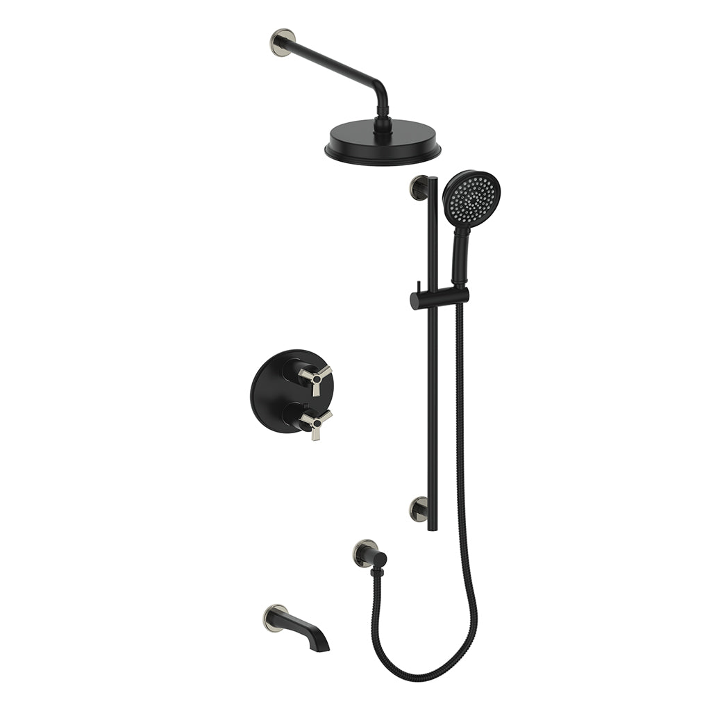Vogt Zehn 3-Way Thermostatic Shower System, 3-Spoke Handle - Polished Nickel / Matte Black (SET.Z3.320.310.PB)