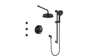 Vogt Zehn 3-Way Thermostatic Shower System with Body Jets, 3-Spoke Handle - Chrome / Matte Black (SET.Z3.320.810.CB)