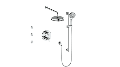 Vogt Zehn 3-Way Thermostatic Shower System with Body Jets, 3-Spoke Handle - Polished Chrome (SET.Z3.320.810.CC)