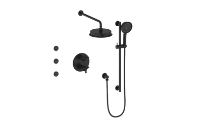 Vogt Zehn 3-Way Thermostatic Shower System with Body Jets, 3-Spoke Handle - Matte Black (SET.Z3.320.810.MB)