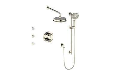 Vogt Zehn 3-Way Thermostatic Shower System with Body Jets, 3-Spoke Handle - Polished Nickel (SET.Z3.320.810.PN)