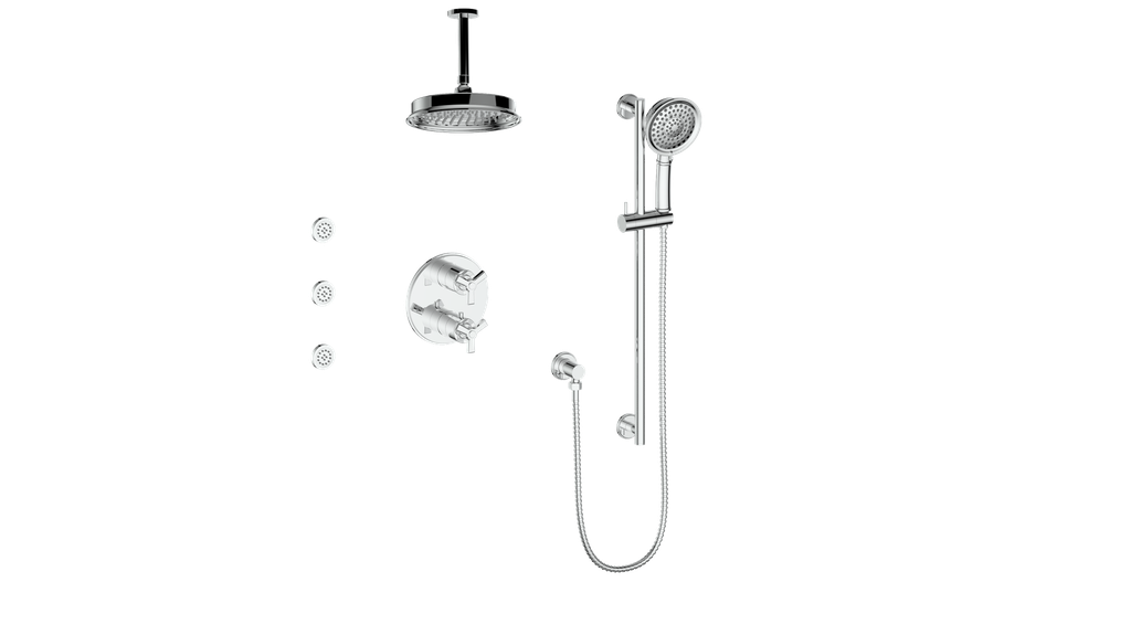 Vogt Zehn 3-Way Thermostatic Shower System with Body Jets & 6" Ceiling Arm, 3-Spoke Handle - Polished Chrome (SET.Z3.320.816.CC)