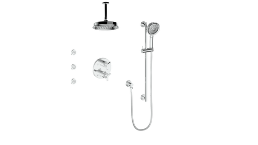 Vogt Zehn 3-Way Thermostatic Shower System with Body Jets & 6" Ceiling Arm, 3-Spoke Handle - Polished Chrome (SET.Z3.320.816.CC)