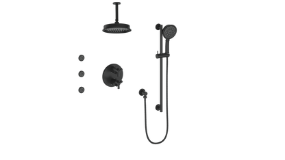 Vogt Zehn 3-Way Thermostatic Shower System with Body Jets & 6" Ceiling Arm, 3-Spoke Handle - Matte Black (SET.Z3.320.816.MB)