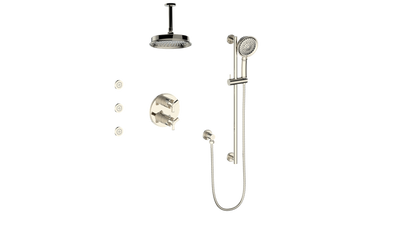 Vogt Zehn 3-Way Thermostatic Shower System with Body Jets & 6" Ceiling Arm, 3-Spoke Handle - Polished Nickel (SET.Z3.320.816.PN)