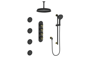 Vogt Zehn 3/4" High-Flow Thermostatic Shower System, 3-Spoke Handle - Brushed Gold / Matte Black (SET.Z3.350.936.BGB)