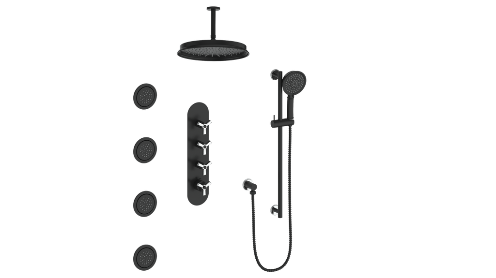 Vogt Zehn 3/4" High-Flow Thermostatic Shower System, 3-Spoke Handle - Chrome / Matte Black (SET.Z3.350.936.CB)