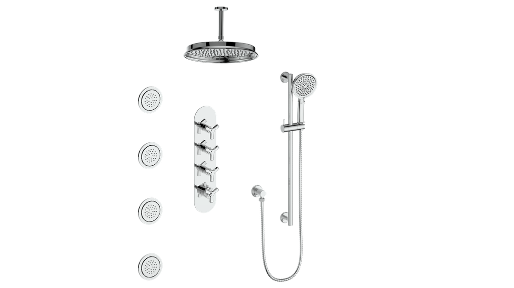 Vogt Zehn 3/4" High-Flow Thermostatic Shower System, 3-Spoke Handle - Polished Chrome (SET.Z3.350.936.CC)