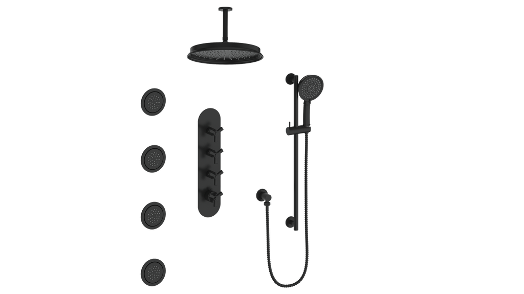 Vogt Zehn 3/4" High-Flow Thermostatic Shower System, 3-Spoke Handle - Matte Black (SET.Z3.350.936.MB)