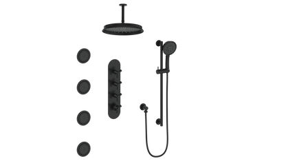 Vogt Zehn 3/4" High-Flow Thermostatic Shower System, 3-Spoke Handle - Matte Black (SET.Z3.350.936.MB)