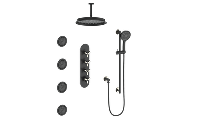 Vogt Zehn 3/4" High-Flow Thermostatic Shower System, 3-Spoke Handle - Polished Nickel / Matte Black (SET.Z3.350.936.PB)