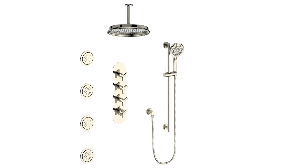 Vogt Zehn 3/4" High-Flow Thermostatic Shower System, 3-Spoke Handle - Polished Nickel (SET.Z3.350.936.PN)