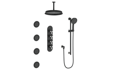 Vogt Zehn 3/4" High-Flow Thermostatic Shower System, 3-Spoke Handle - Stainless Steel / Matte Black (SET.Z3.350.936.SB)